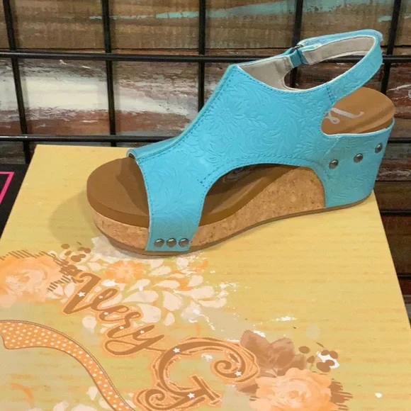Women's Blue Wedge Sandals - Picture 1 of 4